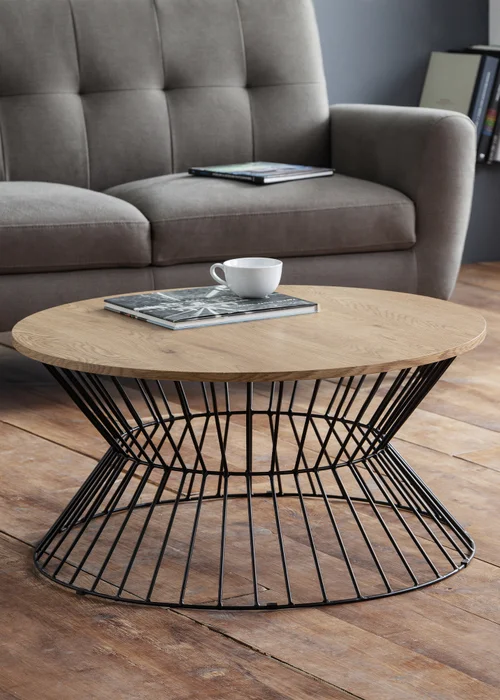 Julian Bowen Jersey Round Wire Coffee Table Euro Oak & Black (40 x 80 x 80 cm) - No Size Image 1