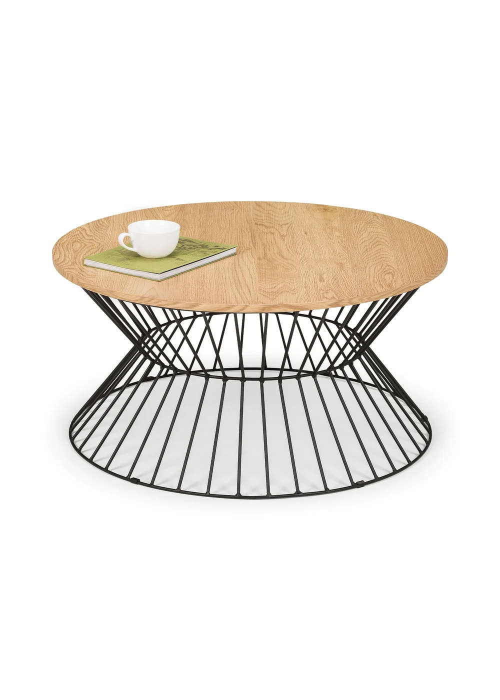 Julian Bowen Jersey Round Wire Coffee Table Euro Oak & Black (40 x 80 x 80 cm) - No Size Image 5