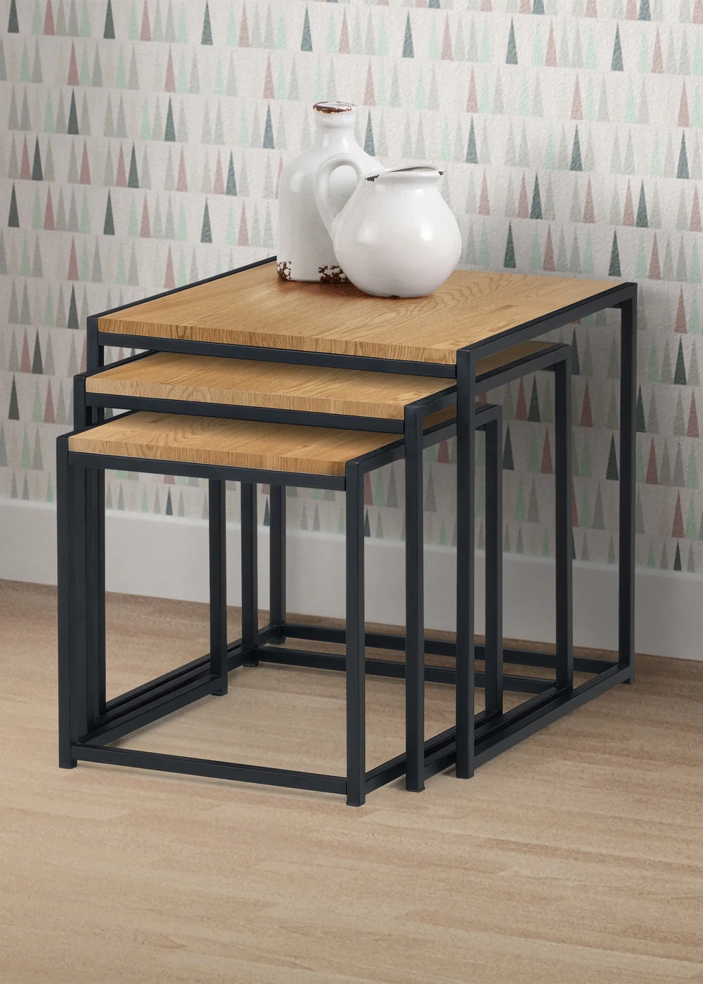 Julian Bowen Tribeca Nest Of 3 Tables Black/Euro Oak (45 x 45 x 45 cm) - No Size Image 1