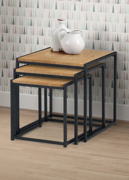 Julian Bowen Tribeca Nest Of 3 Tables Black/Euro Oak (45 x 45 x 45 cm) - No Size Image 1