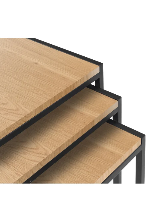 Julian Bowen Tribeca Nest Of 3 Tables Black/Euro Oak (45 x 45 x 45 cm) - No Size Image 4