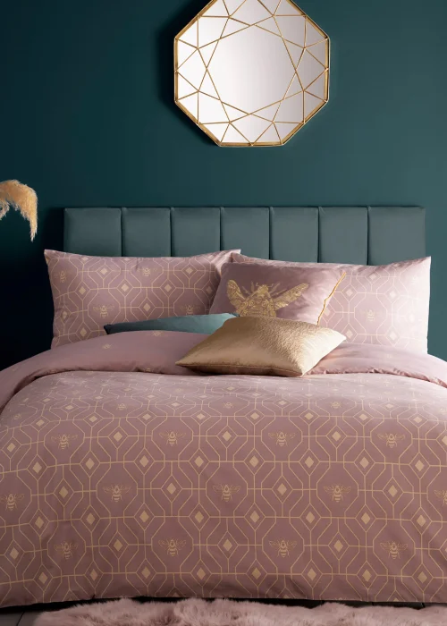 furn. Bee Deco Geometric Duvet Cover Set Blush - Single Image 1