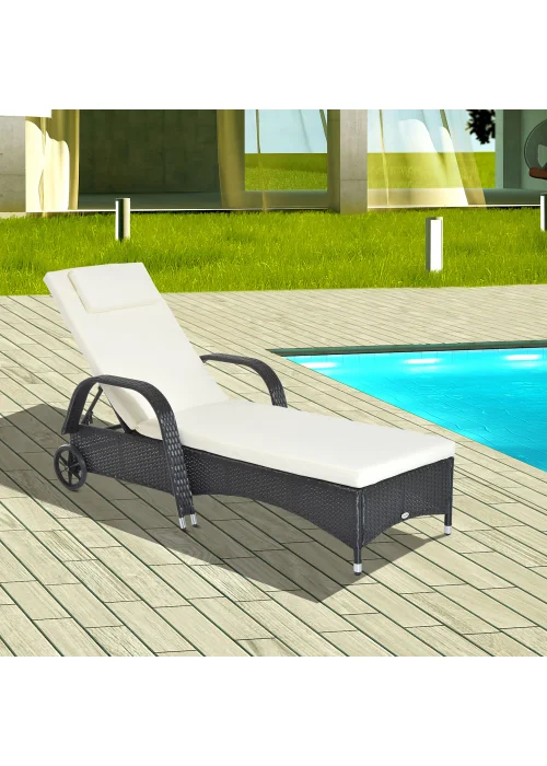 Outsunny Adjustable Wicker Rattan Sun Lounger (200cm x 73cm x 30-103cm) - No Size Image 1