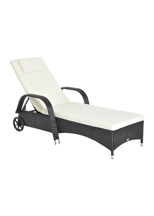 Outsunny Adjustable Wicker Rattan Sun Lounger (200cm x 73cm x 30-103cm) - No Size Image 2