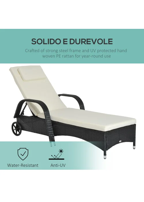 Outsunny Adjustable Wicker Rattan Sun Lounger (200cm x 73cm x 30-103cm) - No Size Image 4