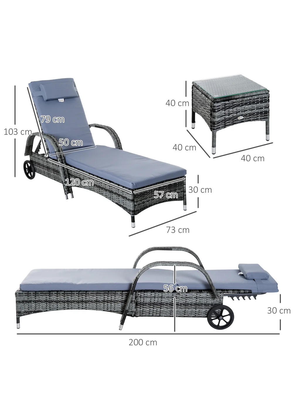 Outsunny 3 Pieces PE Rattan Patio Lounge Chair Set - No Size Image 3