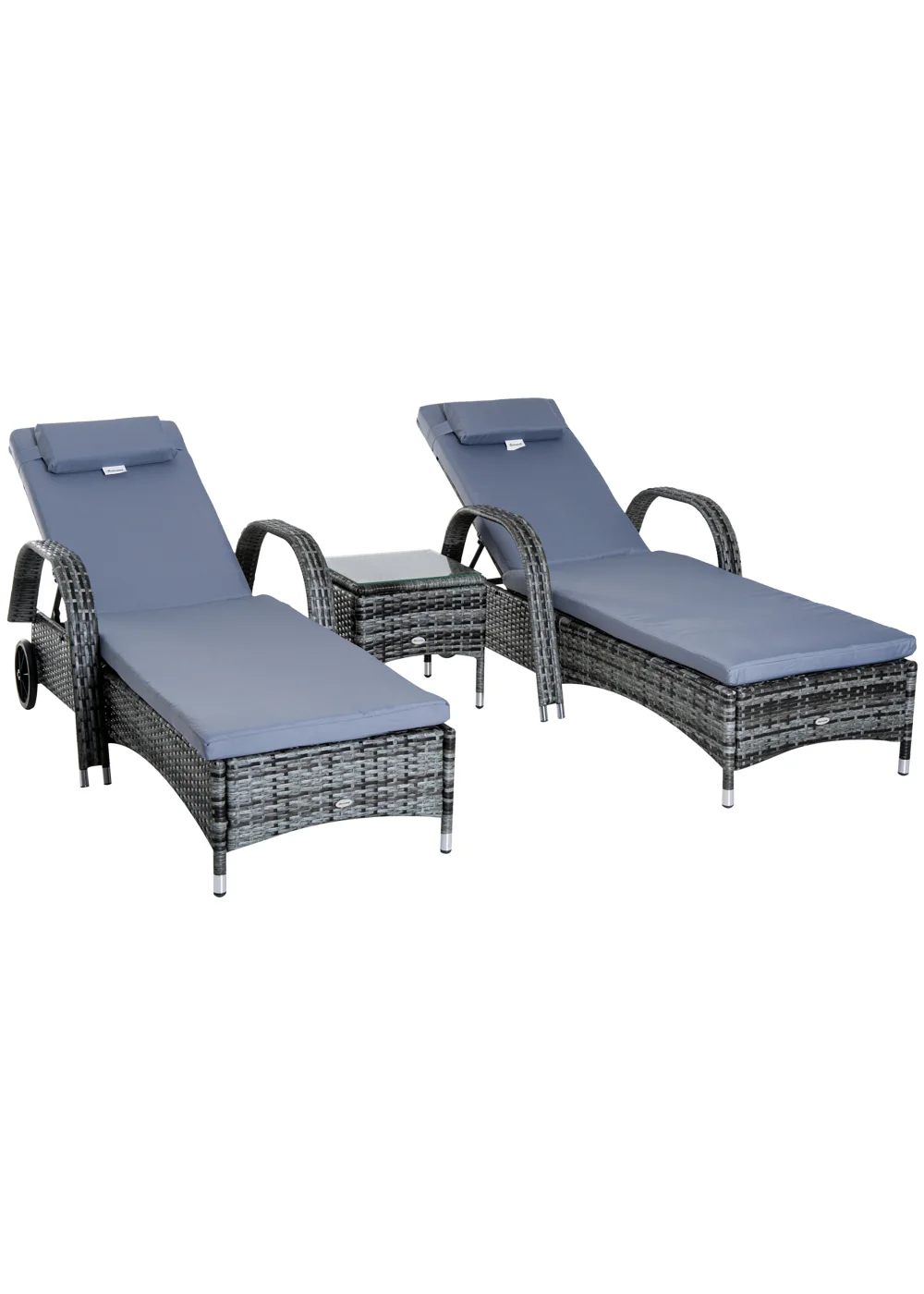 Outsunny 3 Pieces PE Rattan Patio Lounge Chair Set - No Size Image 2