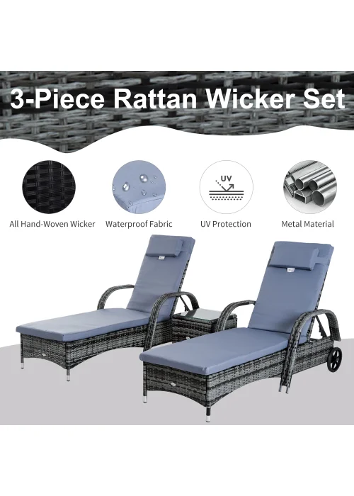 Outsunny 3 Pieces PE Rattan Patio Lounge Chair Set - No Size Image 4