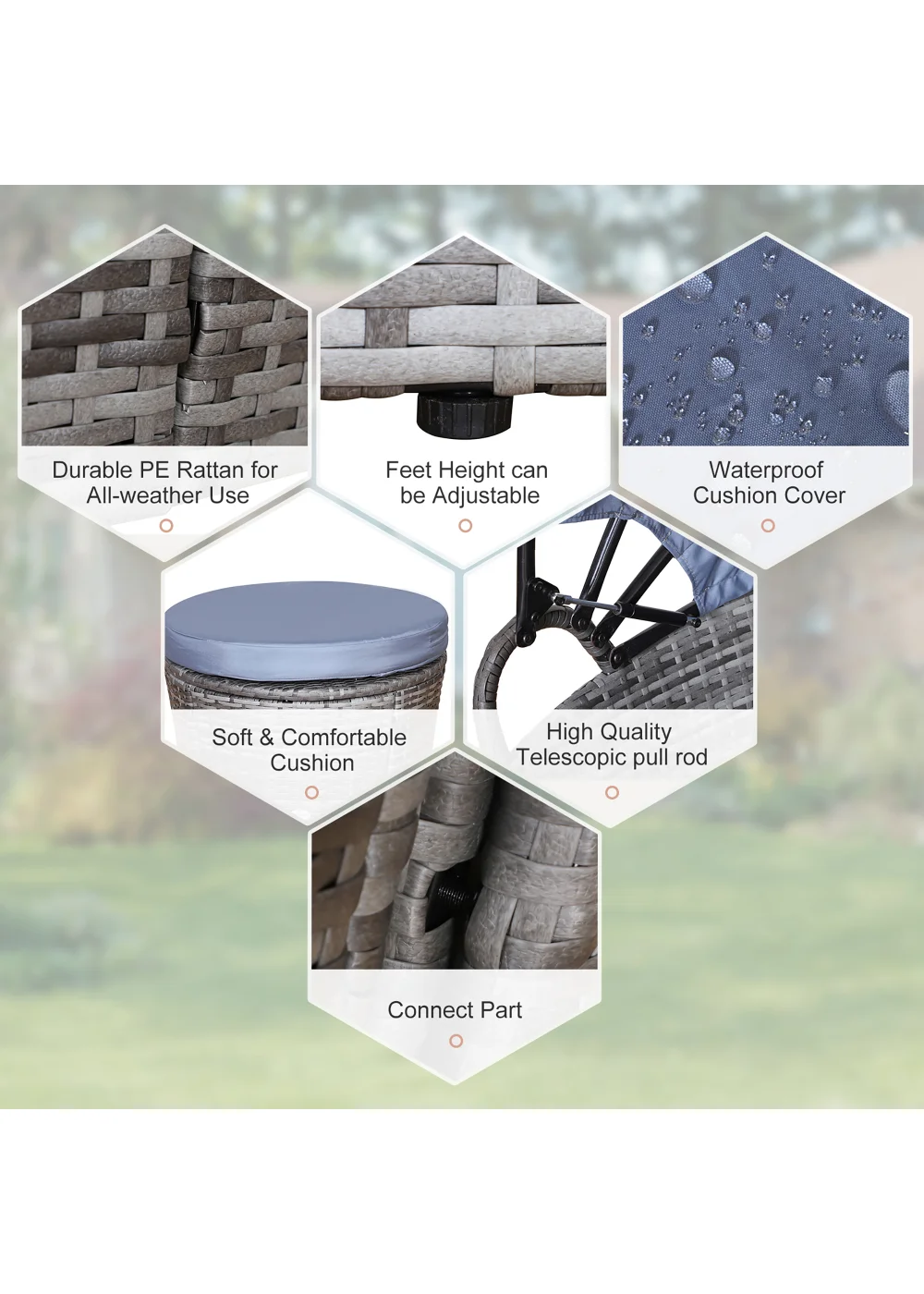 Outsunny 4 Piece Cushioned Outdoor Rattan Round Sofa Bed Set - One Size Image 4