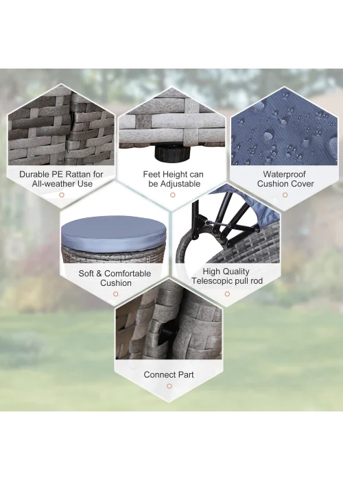 Outsunny 4 Piece Cushioned Outdoor Rattan Round Sofa Bed Set - One Size Image 4