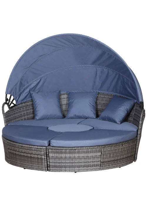 Outsunny 4 Piece Cushioned Outdoor Rattan Round Sofa Bed Set - One Size Image 2