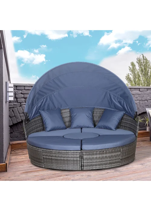 Outsunny 4 Piece Cushioned Outdoor Rattan Round Sofa Bed Set - One Size Image 1