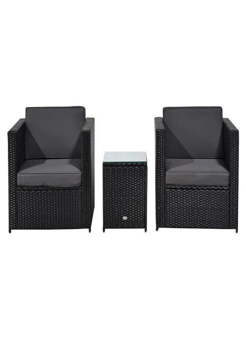 Outsunny 3 Pieces Outdoor PE Rattan Bistro Set with Cushions - One Size Image 2