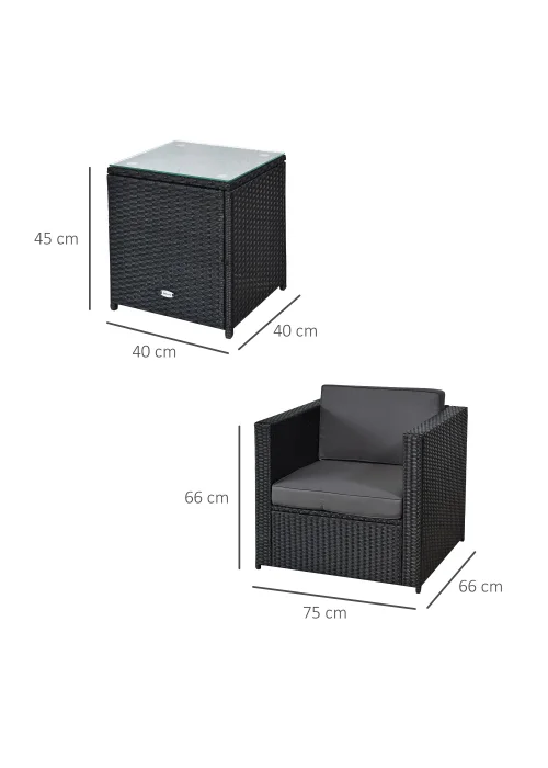 Outsunny 3 Pieces Outdoor PE Rattan Bistro Set with Cushions - One Size Image 3