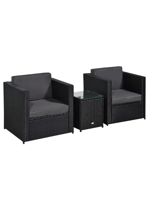 Outsunny 3 Pieces Outdoor PE Rattan Bistro Set with Cushions - One Size Image 1