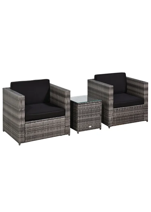 Outsunny 3 Pieces Outdoor PE Rattan Bistro Set with Cushions - One Size Image 2