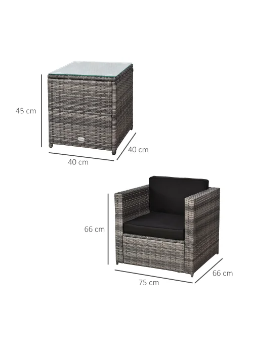 Outsunny 3 Pieces Outdoor PE Rattan Bistro Set with Cushions - One Size Image 3