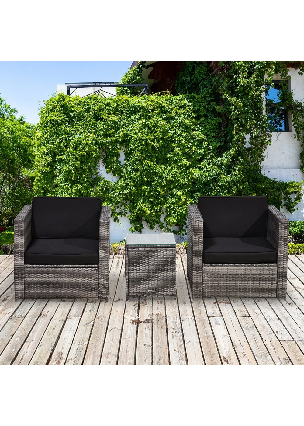 Outsunny 3 Pieces Outdoor PE Rattan Bistro Set with Cushions - One Size Image 1