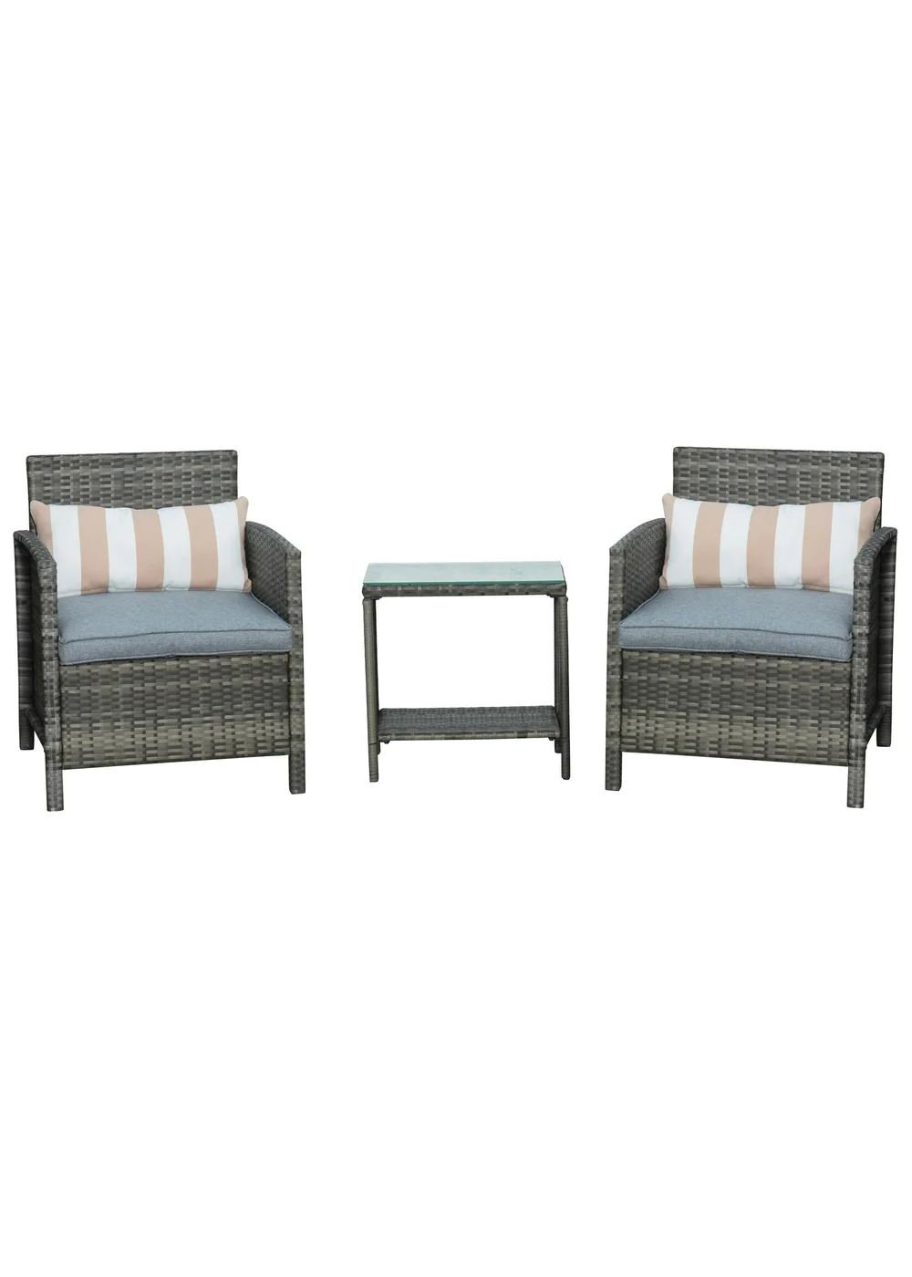 Outsunny 3 PC Outdoor Rattan Sofa Set with Chairs Coffee Table Cushion Grey - One Size Image 2
