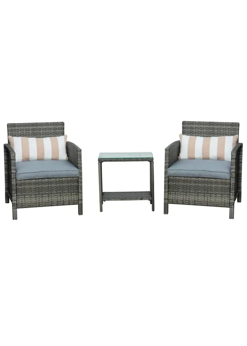 Outsunny 3 PC Outdoor Rattan Sofa Set with Chairs Coffee Table Cushion Grey - One Size Image 2
