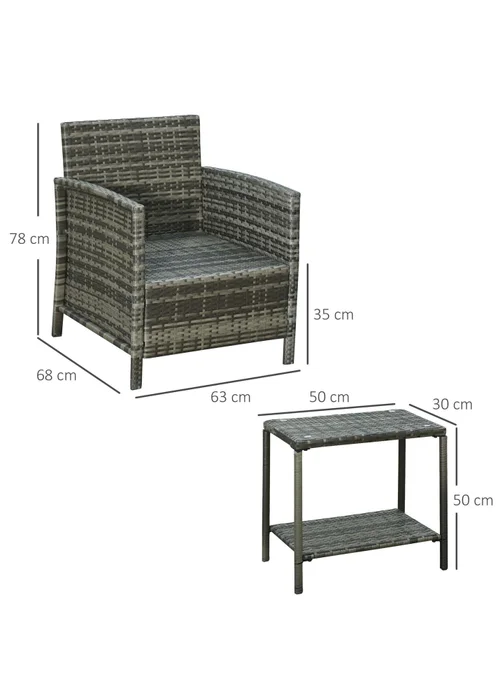 Outsunny 3 PC Outdoor Rattan Sofa Set with Chairs Coffee Table Cushion Grey - One Size Image 3