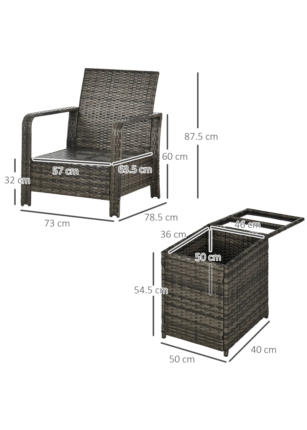 Outsunny Single Seater Rattan Chair Sofa with Cushions - One Size Image 3