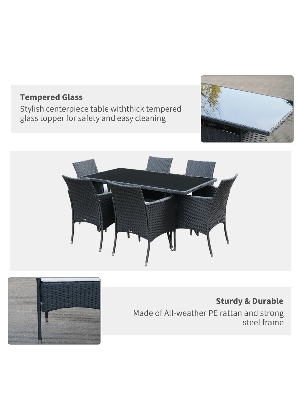 Outsunny 7 Piece Rattan Garden Furniture Set - One Size Image 5