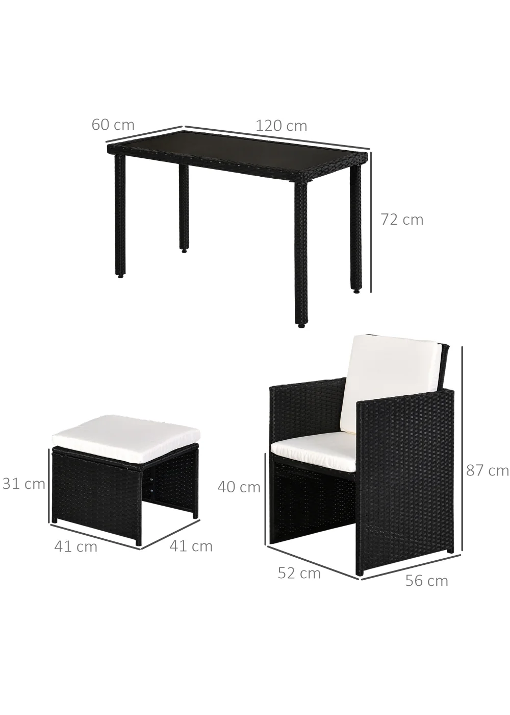 Outsunny 5 Pieces PE Rattan Dining Sets with Cushion - One Size Image 3