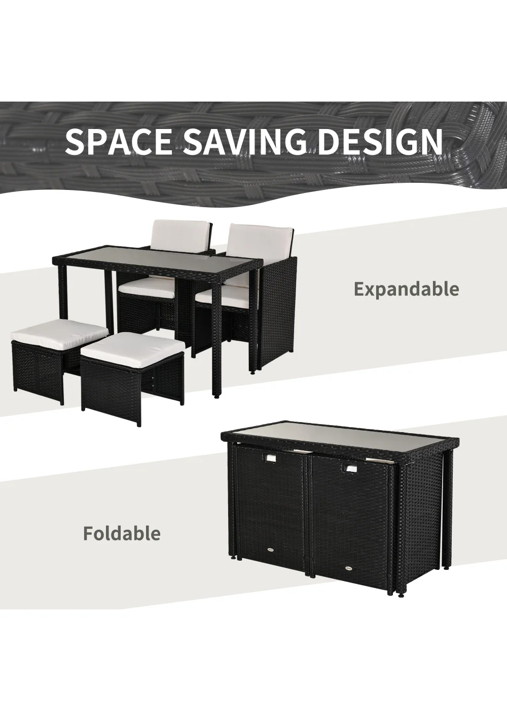 Outsunny 5 Pieces PE Rattan Dining Sets with Cushion - One Size Image 5