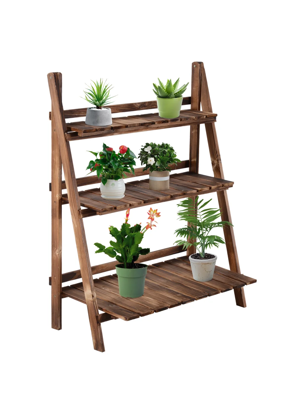 Outsunny Wooden Folding Flower Pot Stand 3 Tier - No Size Image 2