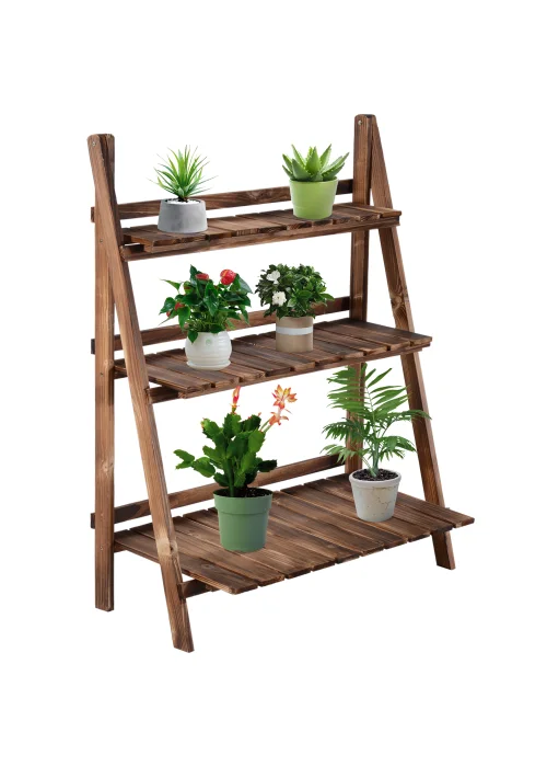 Outsunny Wooden Folding Flower Pot Stand 3 Tier - No Size Image 2