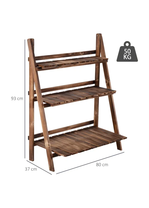 Outsunny Wooden Folding Flower Pot Stand 3 Tier - No Size Image 3