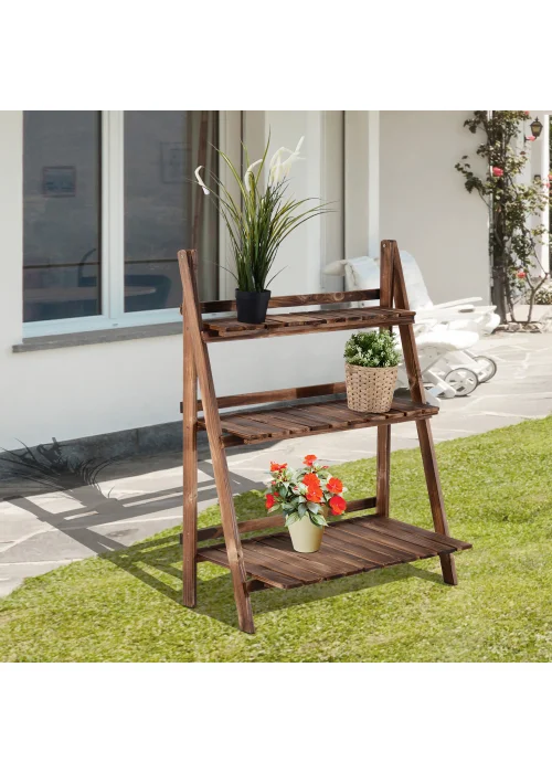 Outsunny Wooden Folding Flower Pot Stand 3 Tier - No Size Image 1