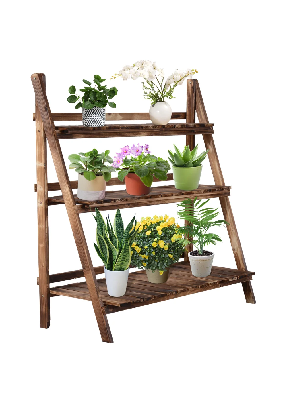 Outsunny Wooden Folding Flower Pot Stand 3 Tier - No Size Image 2