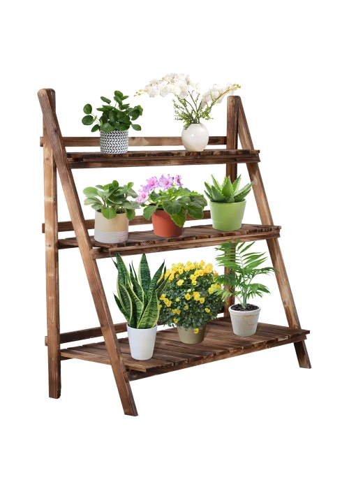 Outsunny Wooden Folding Flower Pot Stand 3 Tier - No Size Image 2