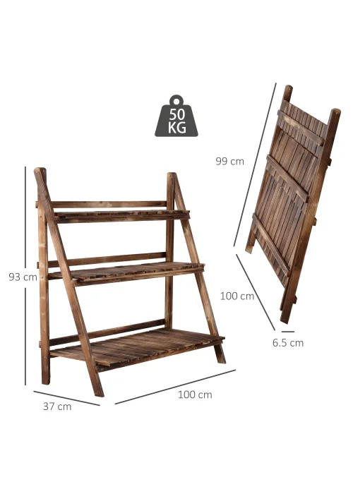 Outsunny Wooden Folding Flower Pot Stand 3 Tier - No Size Image 3