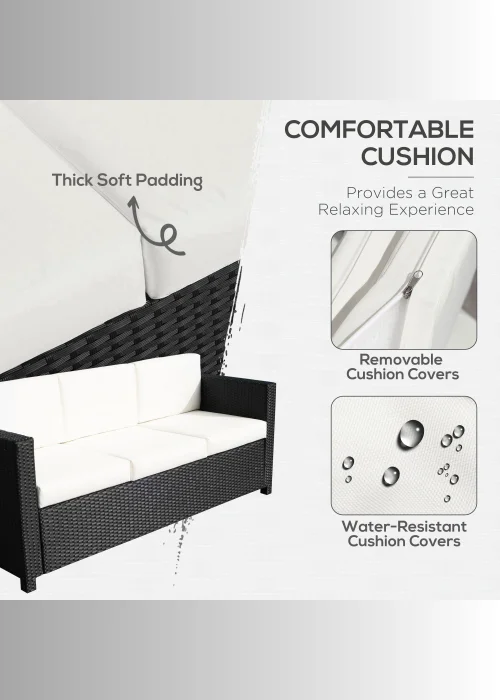 Outsunny 3-Seater Black Rattan Garden Sofa (185cm x 70cm 80cm) - One Size Image 5