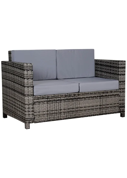 Outsunny 2 Seater Rattan Loveseat Sofa with Cushion(80cm x 70cm x 130cm) - One Size Image 2
