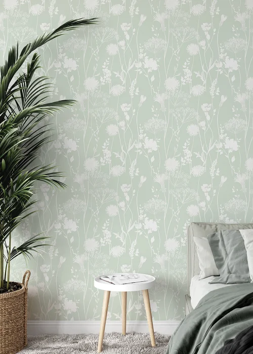 Catherine Lansfield Meadowsweet Floral Green Wallpaper - One Size Image 2