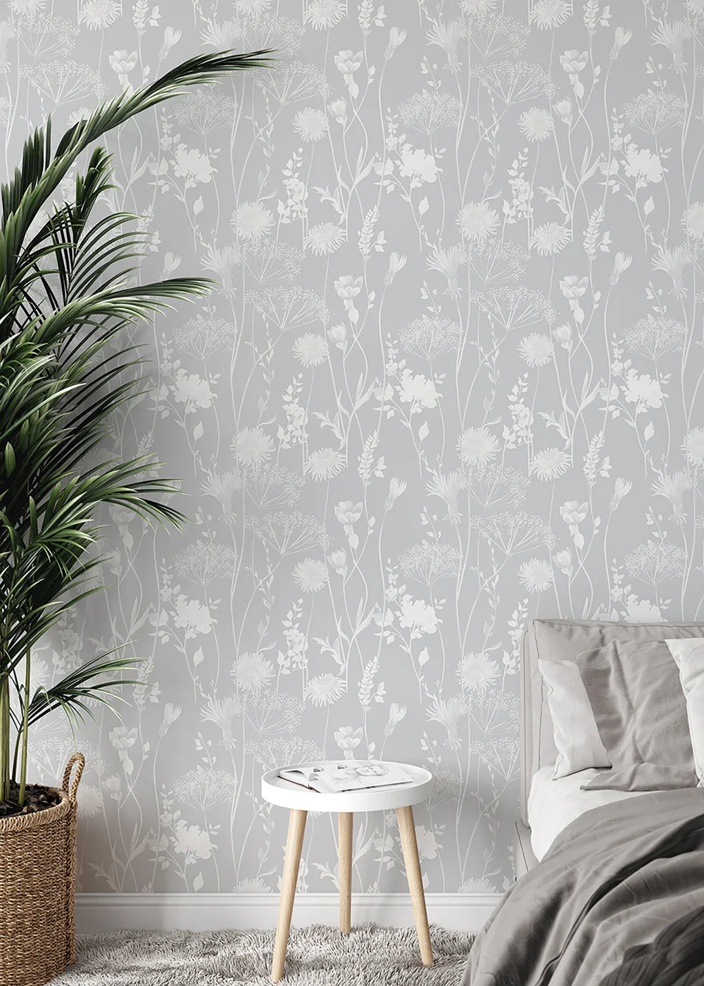 Catherine Lansfield Meadowsweet Floral Grey Wallpaper - One Size Image 2