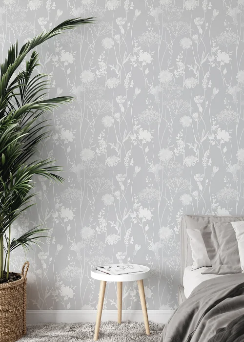 Catherine Lansfield Meadowsweet Floral Grey Wallpaper - One Size Image 2