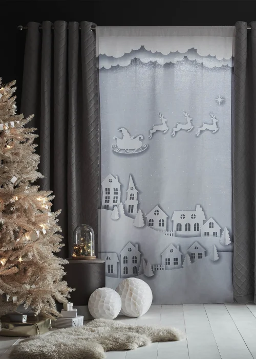 Catherine Lansfield Santa's Christmas Roof Slot Top Curtain Panel - 46W X 90D (116x228cm) Image 1