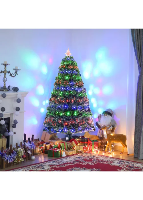 HOMCOM 5ft Green Fibre Optic Artificial Christmas Tree - One Size Image 2