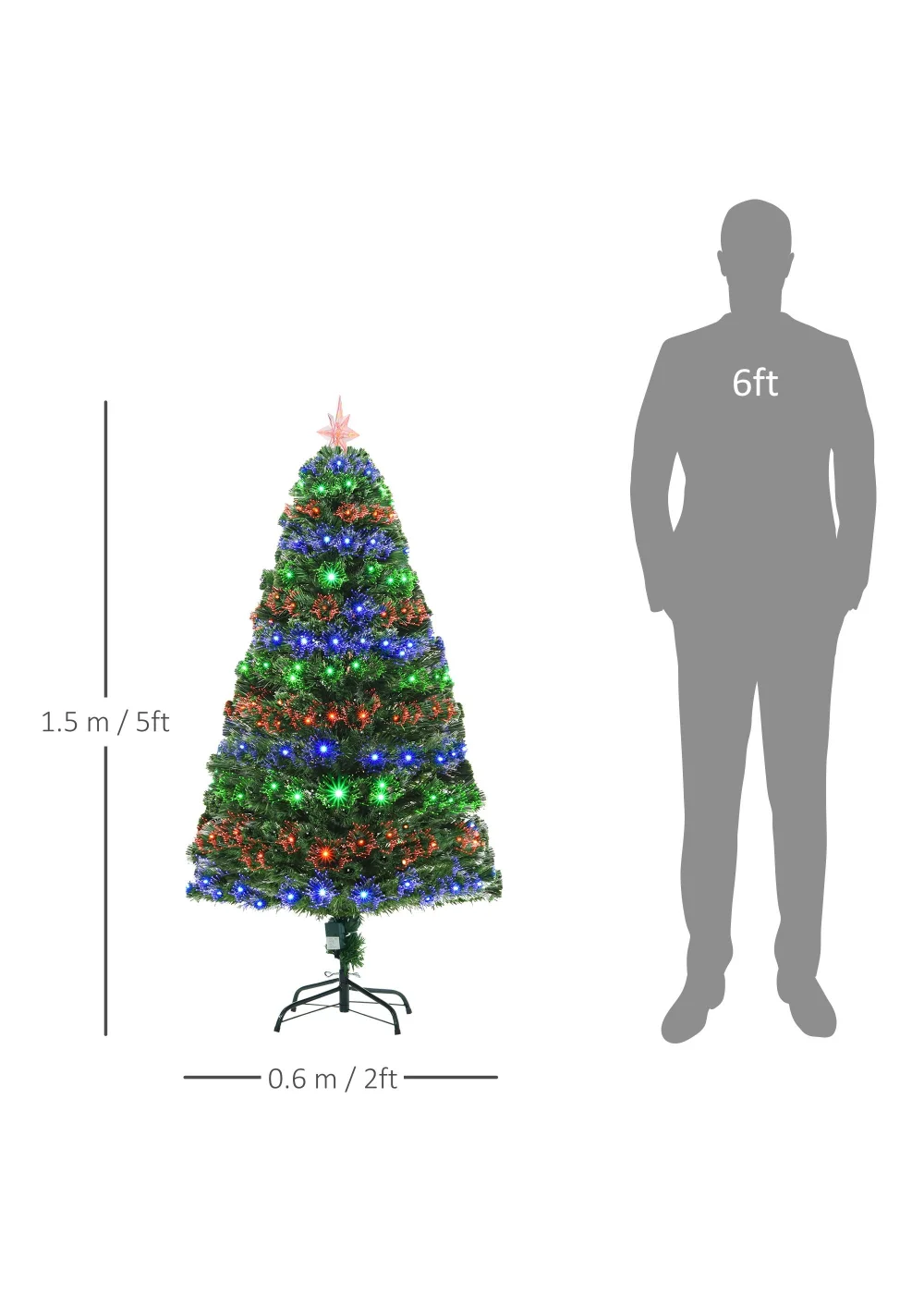 HOMCOM 5ft Green Fibre Optic Artificial Christmas Tree - One Size Image 3