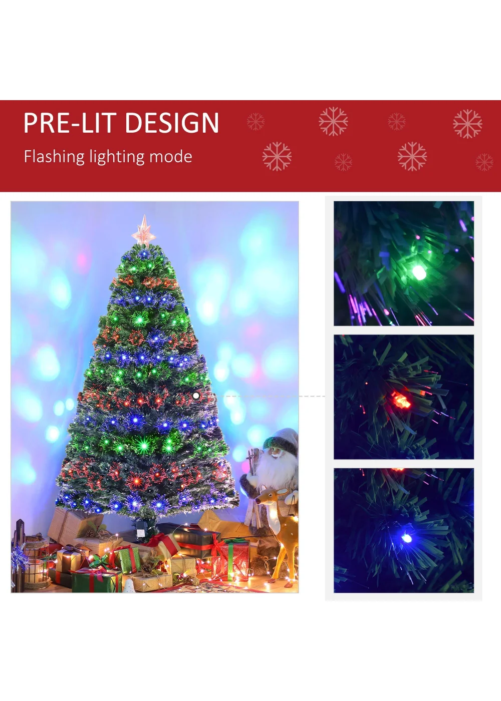 HOMCOM 5ft Green Fibre Optic Artificial Christmas Tree - One Size Image 5