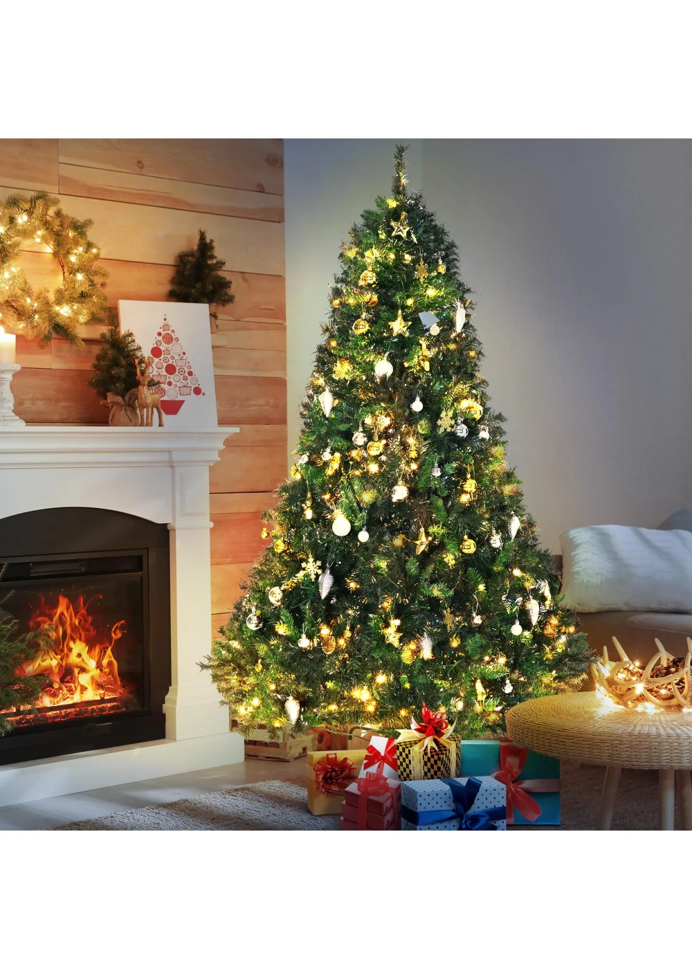 HOMCOM Pre-Lit Artificial Christmas Tree (6ft) - One Size Image 2