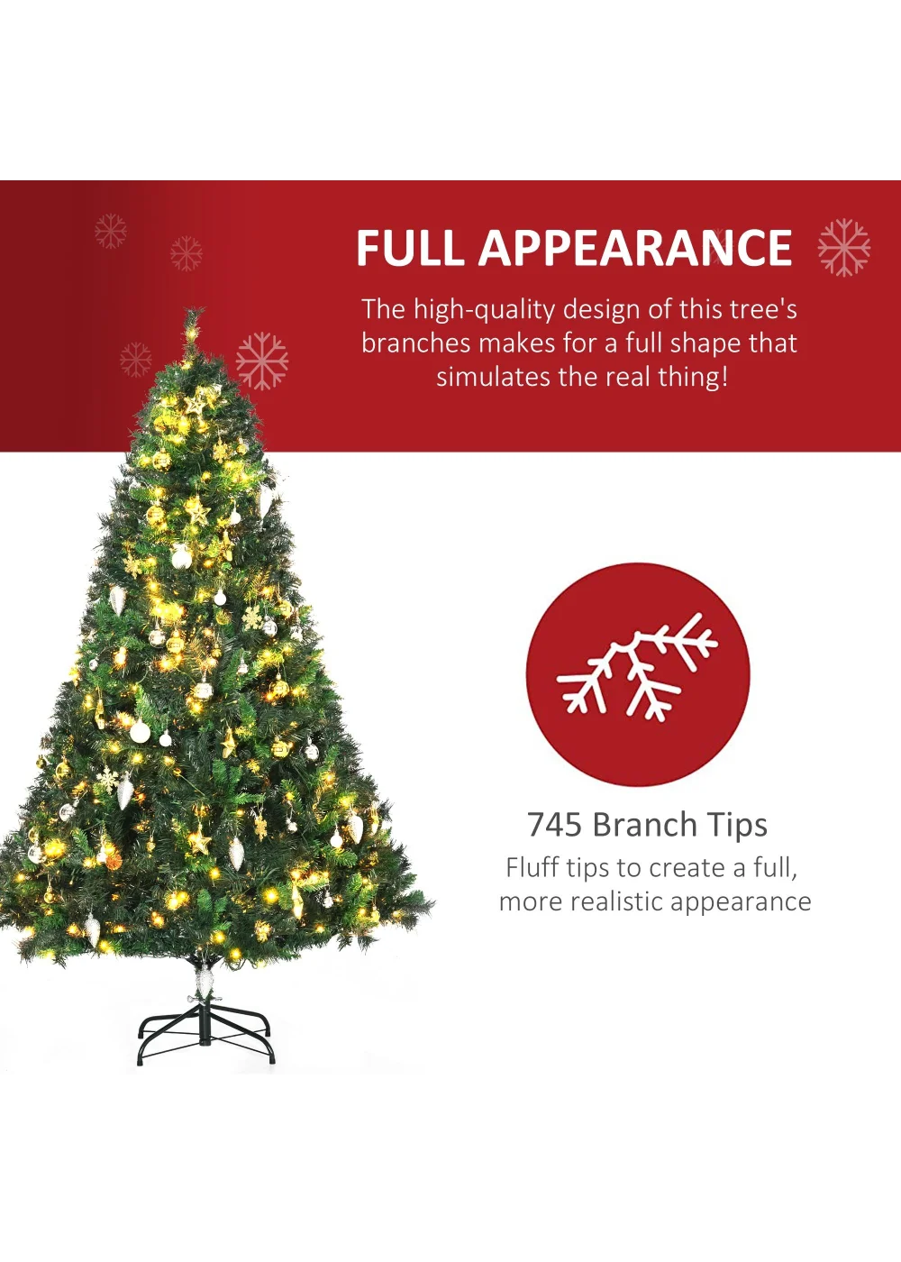 HOMCOM Pre-Lit Artificial Christmas Tree (6ft) - One Size Image 4