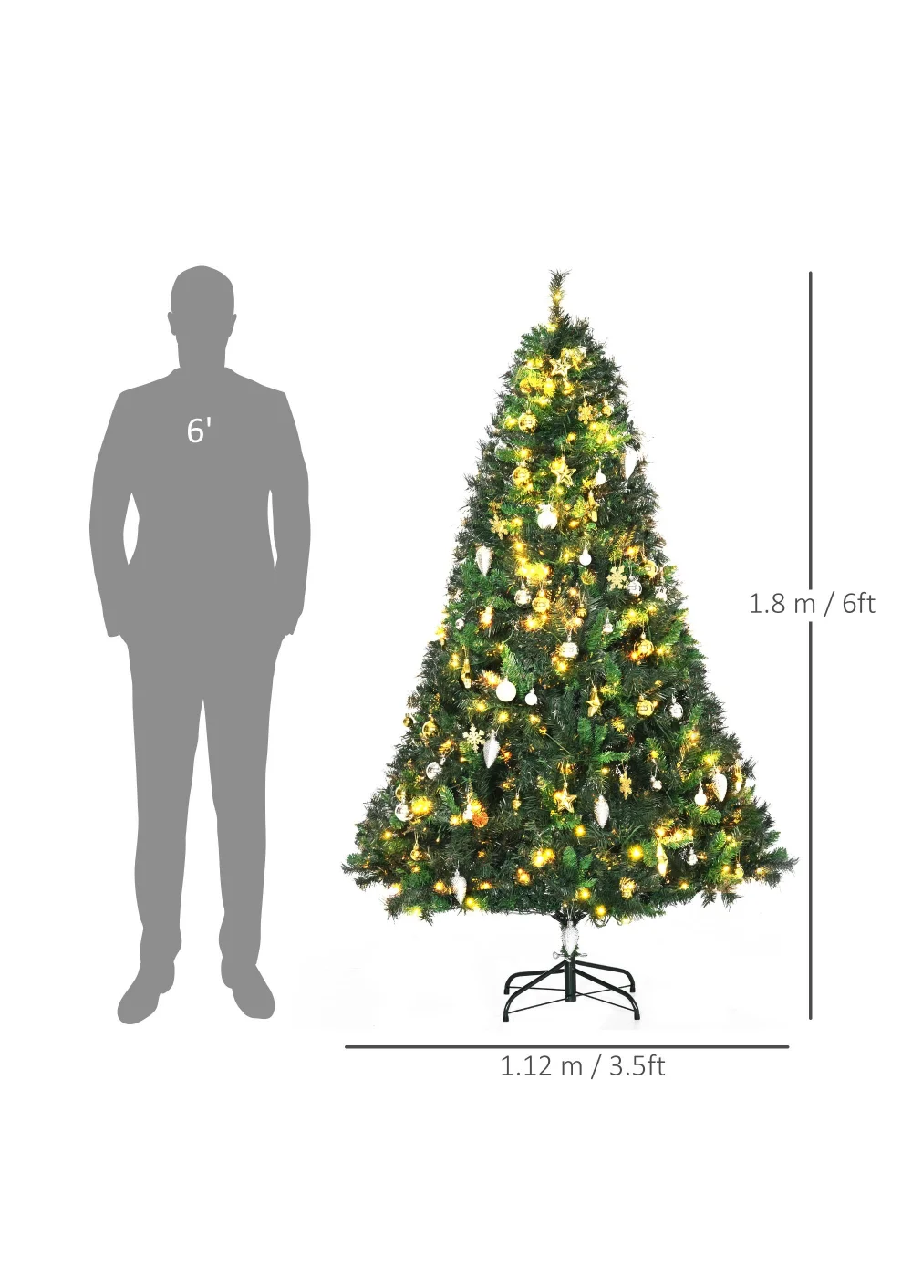 HOMCOM Pre-Lit Artificial Christmas Tree (6ft) - One Size Image 3