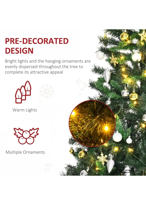 HOMCOM Pre-Lit Artificial Christmas Tree (6ft) - One Size Image 5