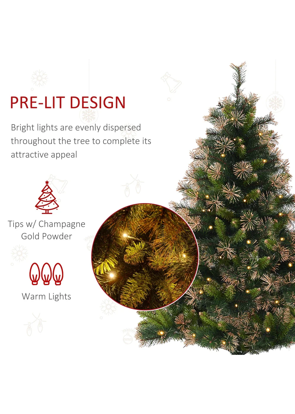 HOMCOM Pre-Lit Artificial Christmas Tree (5ft) - One Size Image 4